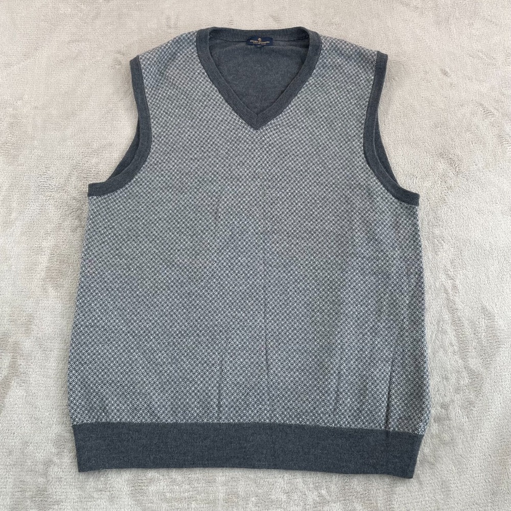 Brooks Brothers V Neck Vest Men 2XL Grey Extra Fine Merino Wool Houndstooth NWOT